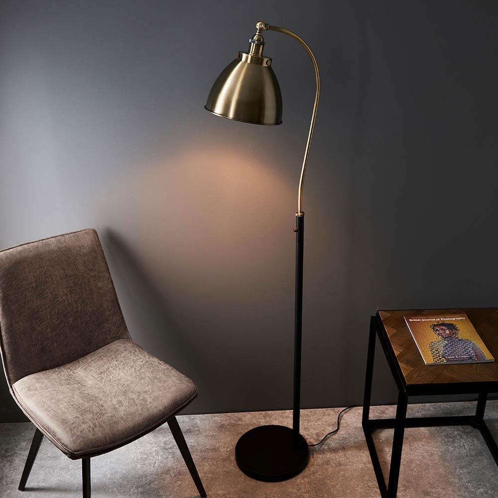 BLACK & BRASS FLOOR TASK LAMP