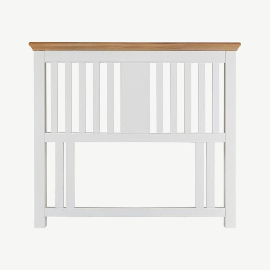 Two tone headboard painted white with natural oak top