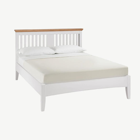 Two tone bedframe painted white with natural oak top