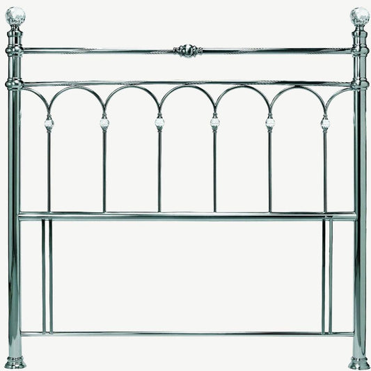 Antique nickel headboard with crystal finial detailing