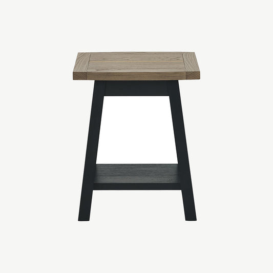 Oak veneer lamp table with black peppercorn solid ash legs 
