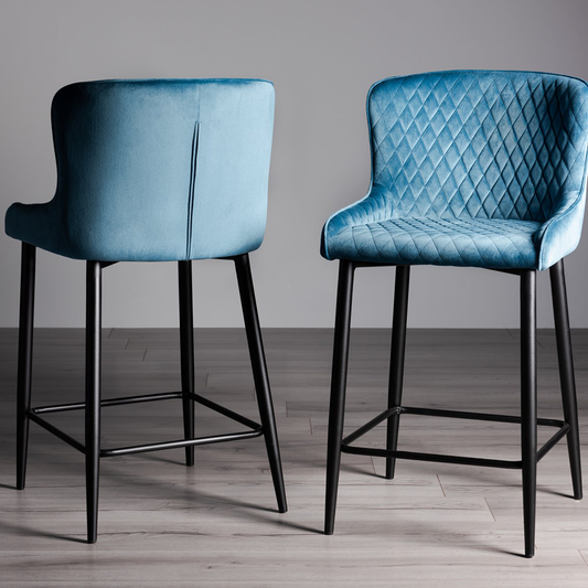 Alberta Barstool in Petrol-Blue-Velvet-with-Black-Legs