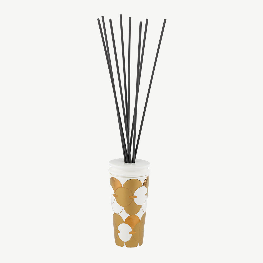 Handcrafted porcelain diffuser in gold and white circle print