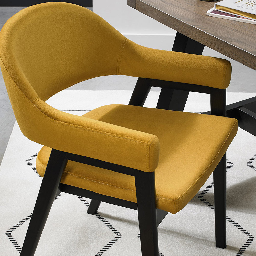 Highgate Weathered Oak Peppercorn Armchair in Mustard-Velvet