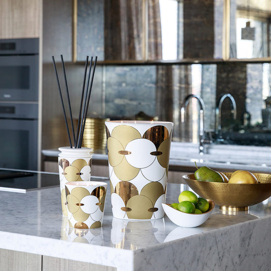 Handcrafted porcelain diffuser in gold and white circle print