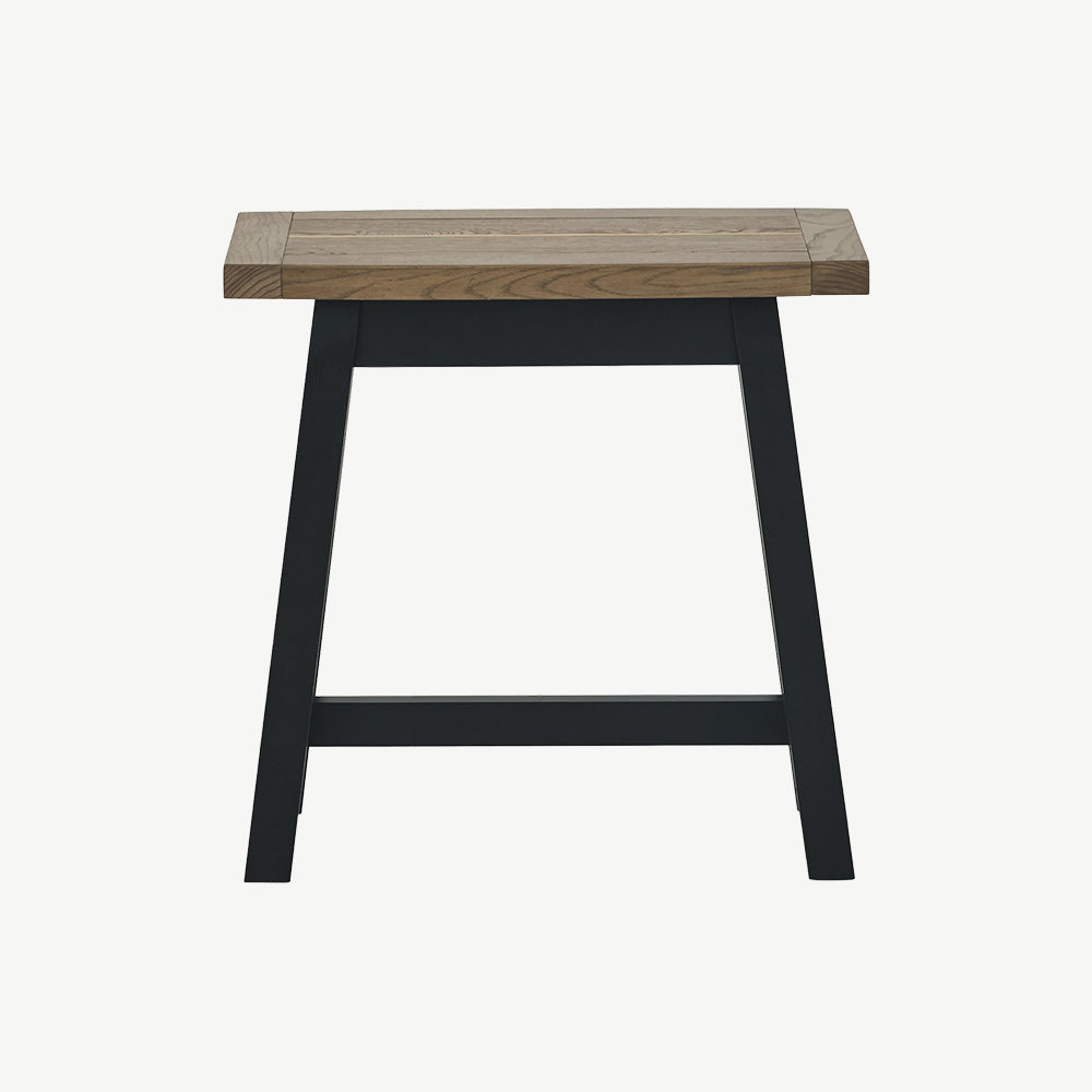 Oak veneer side table with black peppercorn solid ash legs