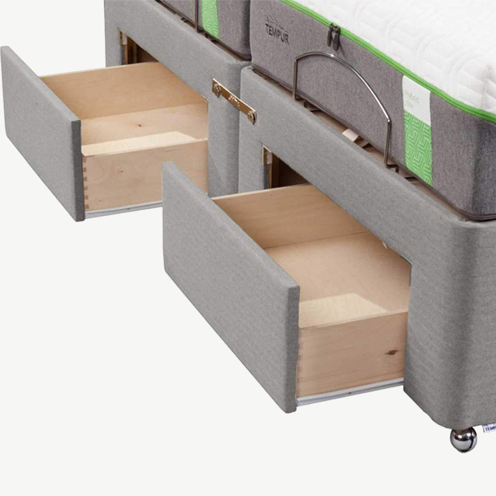 TEMPUR¬¨¬®¬¨¬Æ‚Äö√†√∂‚àö√∫ Moulton Adjustable Divan with Drawers in Tweed-Grey Tweed-Malt Tweed-Moonlight