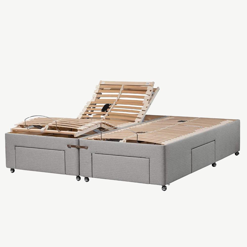 TEMPUR¬¨¬®¬¨¬Æ‚Äö√†√∂‚àö√∫ Moulton Adjustable Divan with Drawers in Tweed-Grey Tweed-Malt Tweed-Moonlight