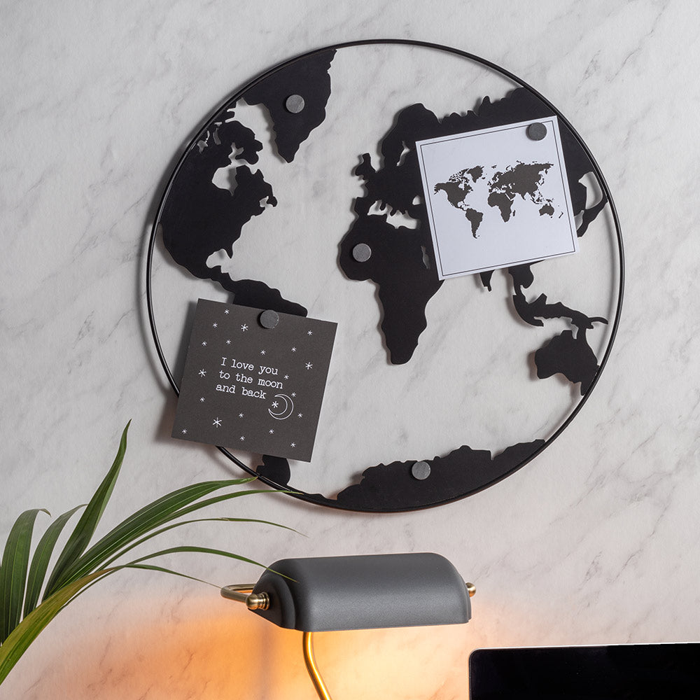 Black World Map Memo Board