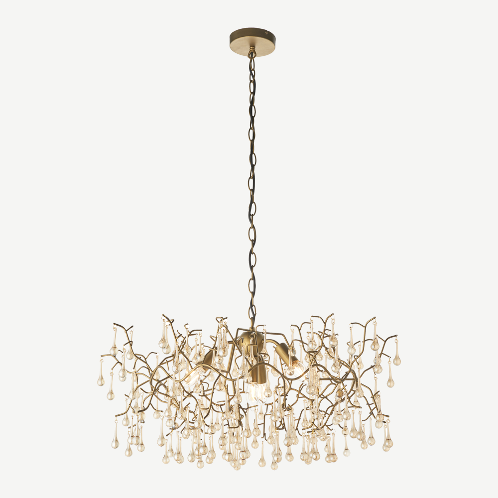 Modern champagne lustre glass teardrop chandelier with black cable