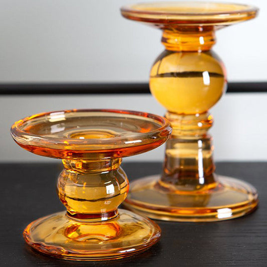 Short Amber Glass Candle Holder
