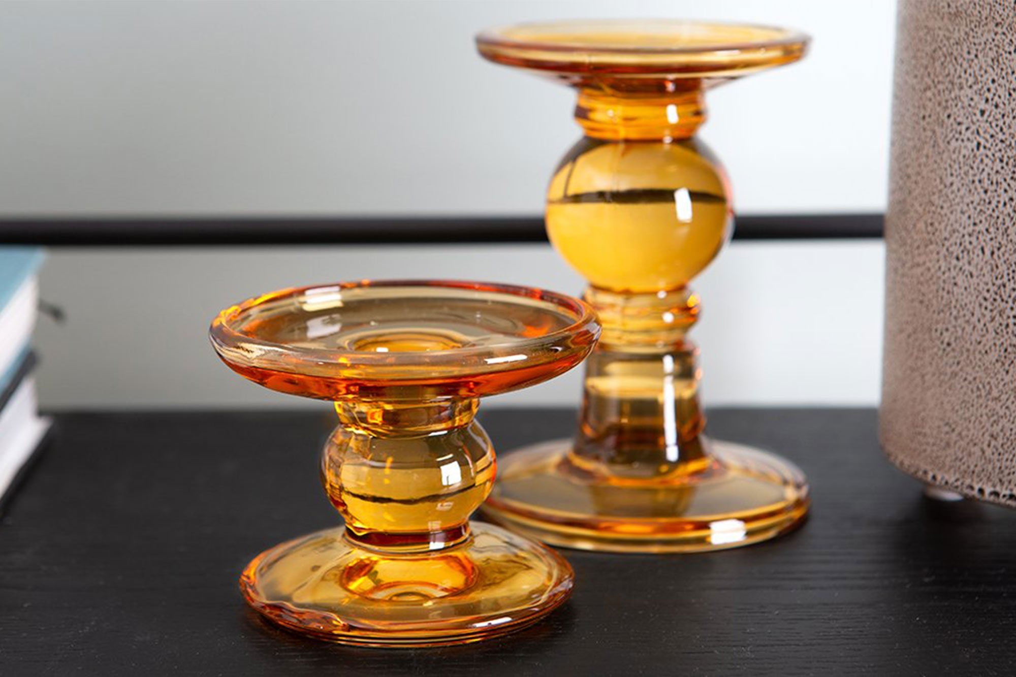Tall Amber Glass Candle Holder