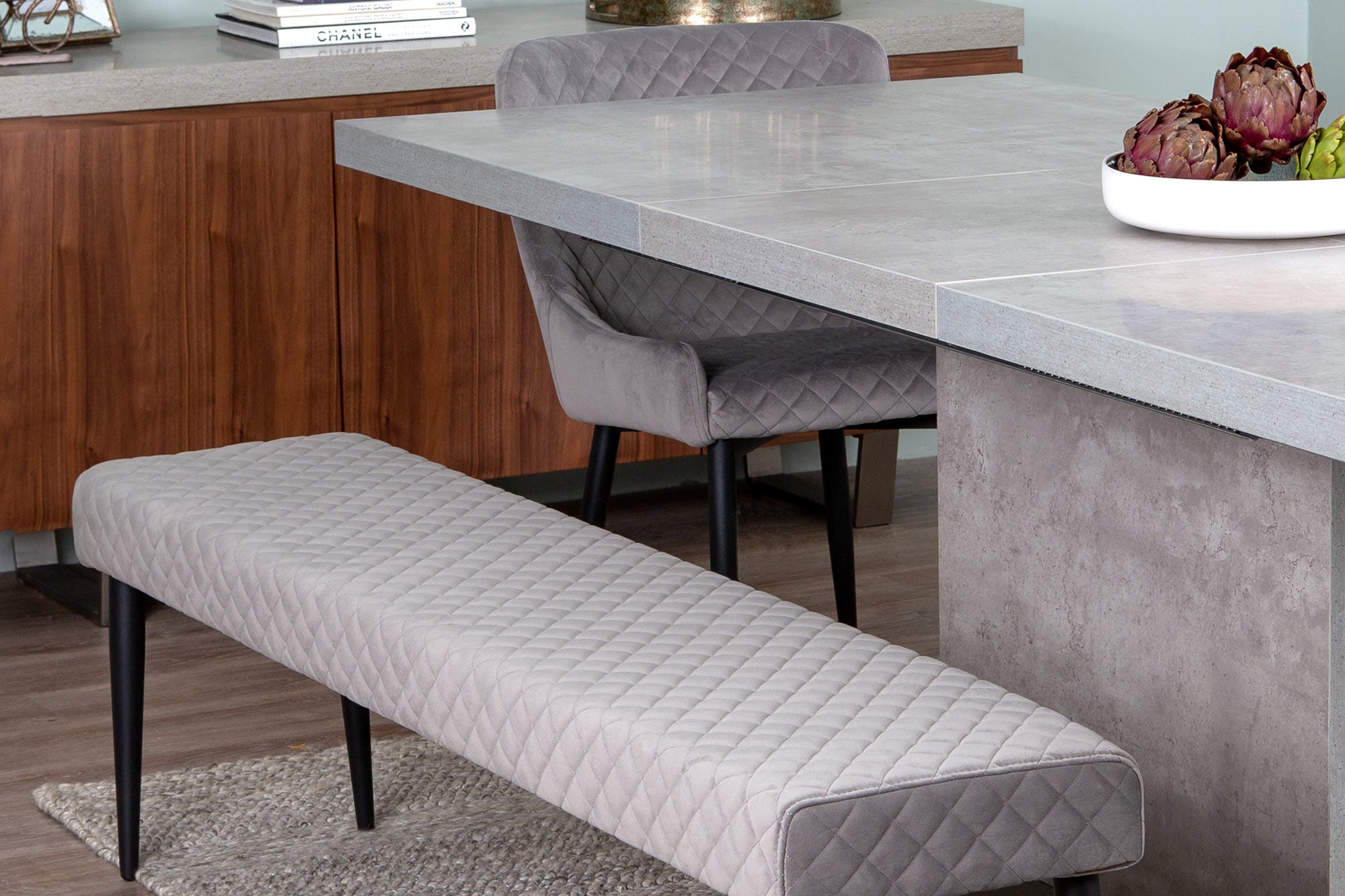Grey Velvet Ottowa Bench
