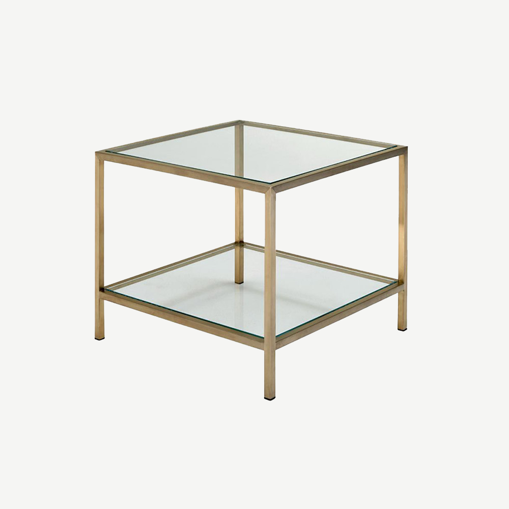 Champagne brass lamp table with glass top