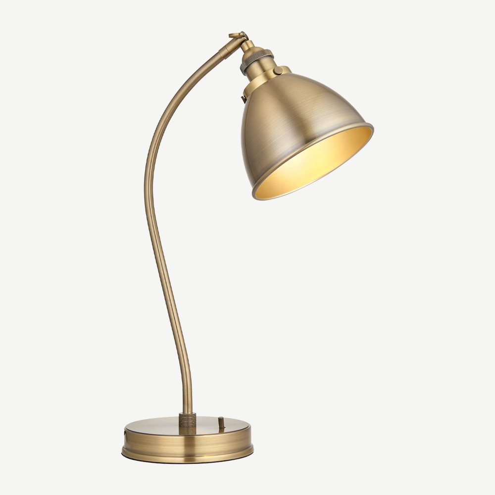 Modern style industrial table lamp with antique brass plated finish