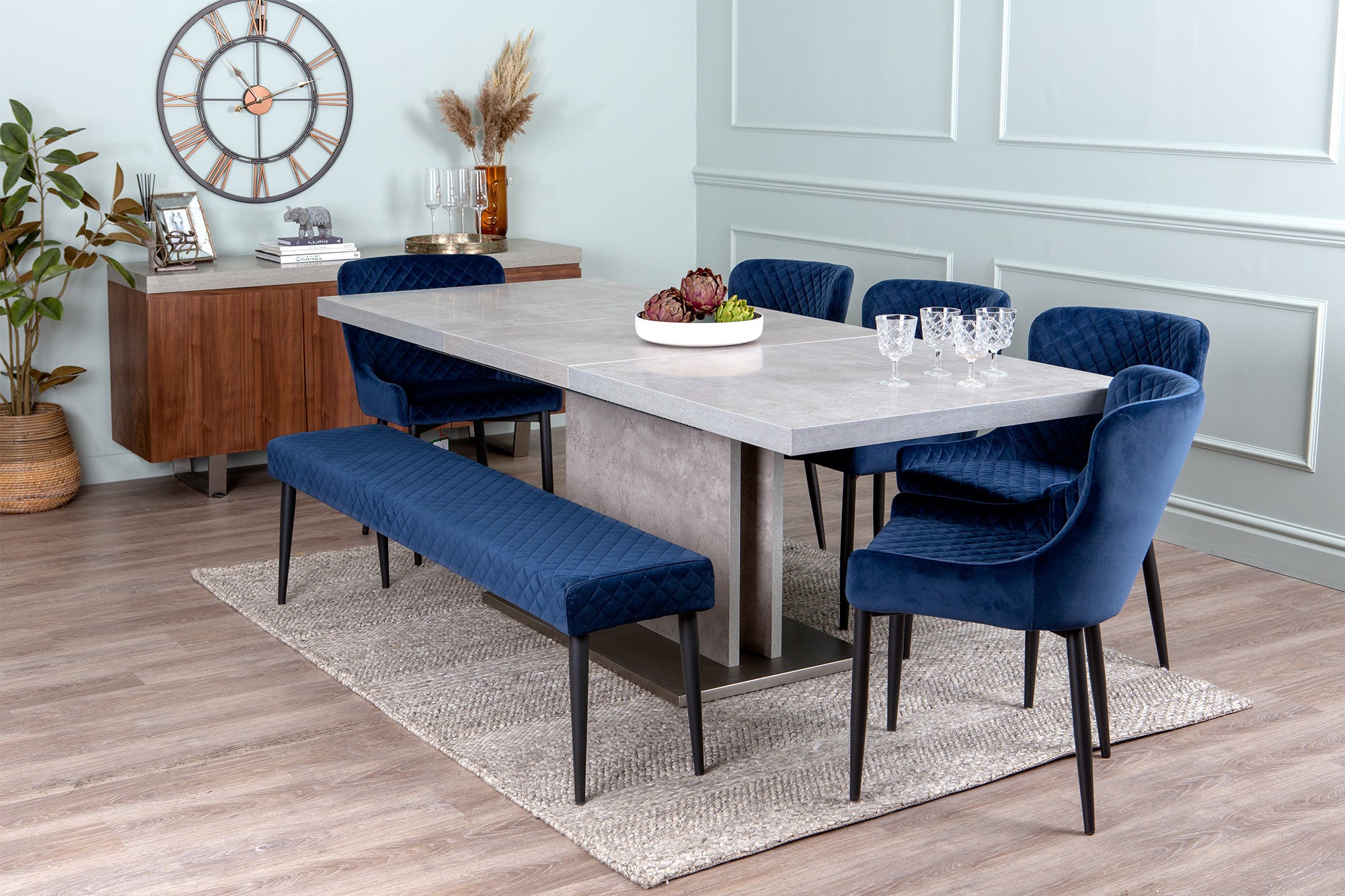 Blue Velvet Ottowa Bench