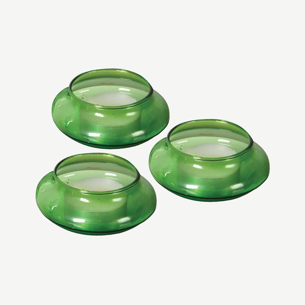 Set of Three Green Glass Floating Candle Holders