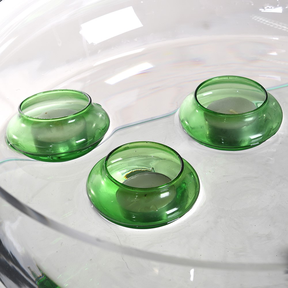 Set of Three Green Glass Floating Candle Holders