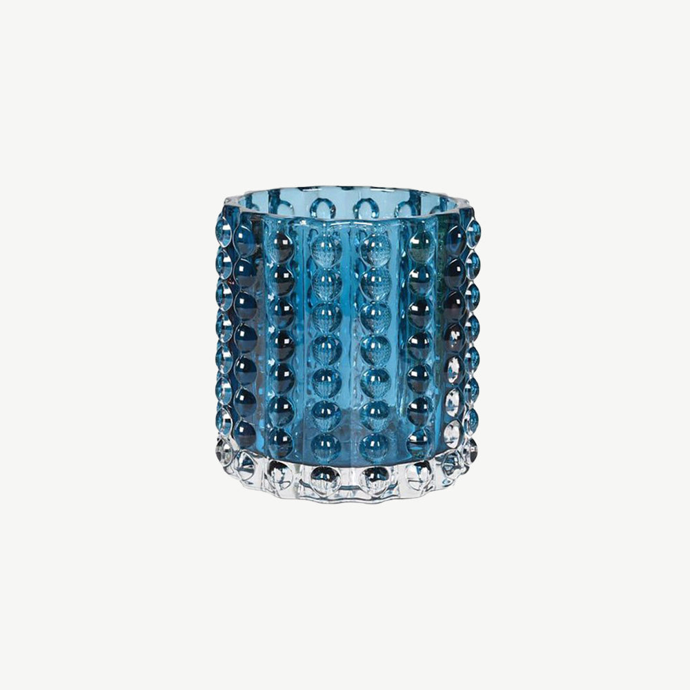Textured Spot Blue Glass Candleholder